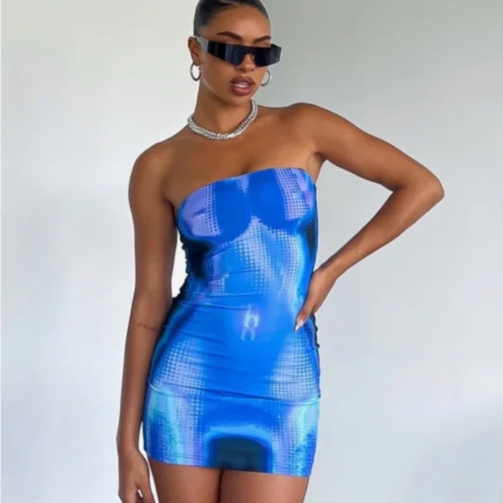 Blue Strapless Mini Dress
